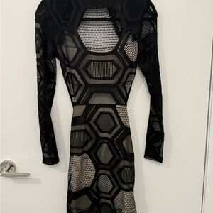 Elegant Black Geometric Mesh Dress